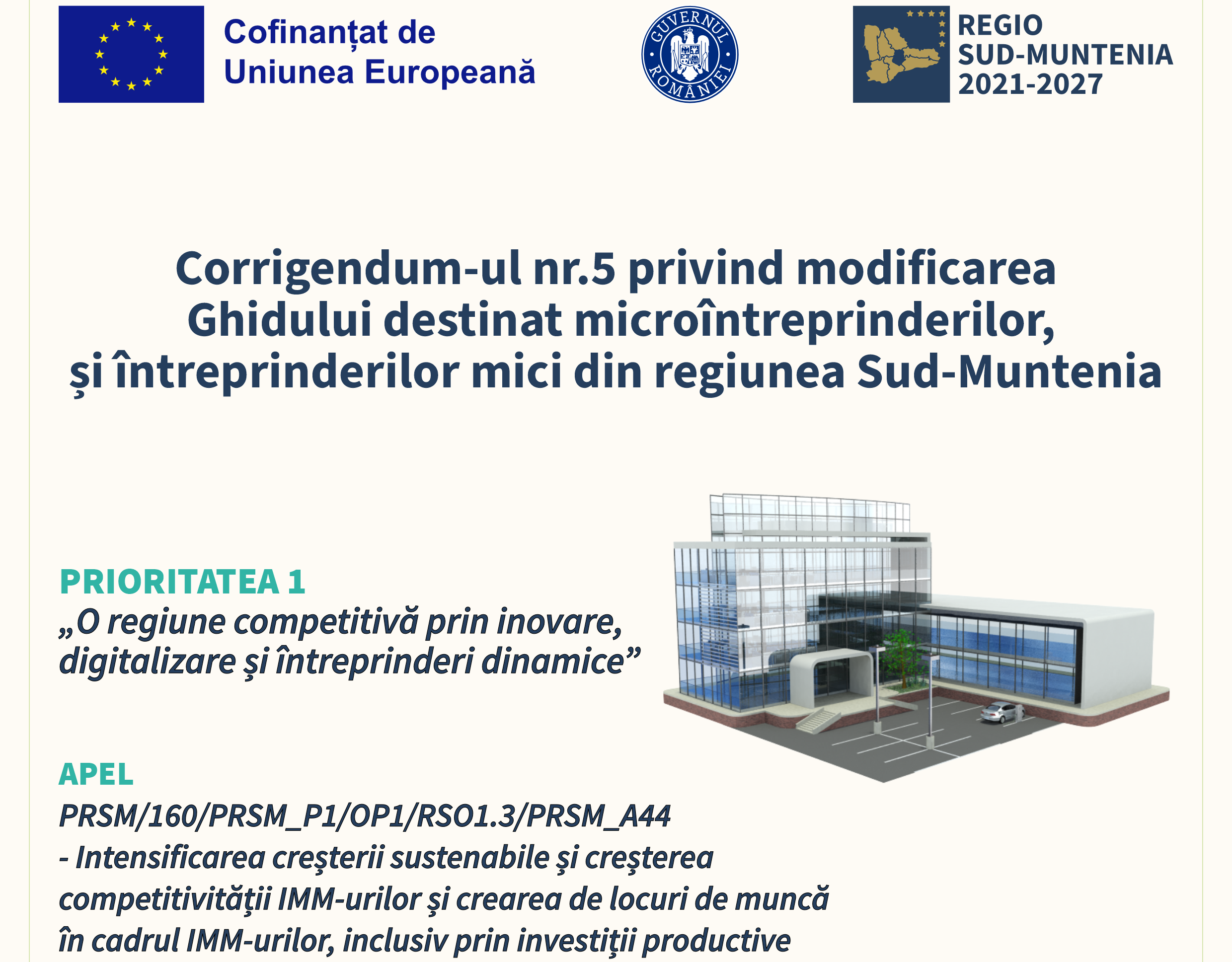 Corrigendum-ul numărul 5 pentru Ghidul destinat microîntreprinderilor și întreprinderilor mici din regiunea Sud-Muntenia